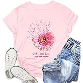 NEWKA Breast Cancer Shirts for Women Sunflower Pink Ribbons T-Shirt Breast Cancer Awareness Tee Tops