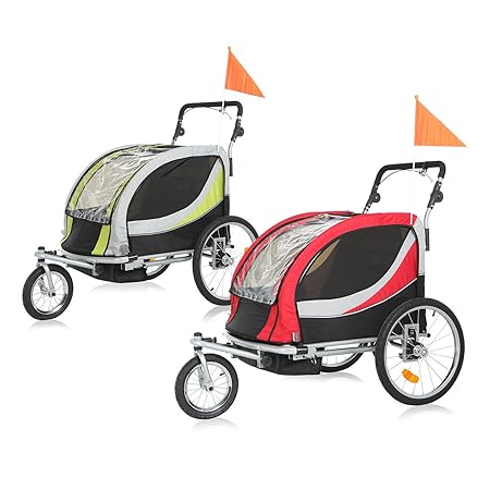 SAMAX PREMIUM Fahrradanhänger Jogger 2in1 360° drehbar Kinderanhänger Kinderfahrradanhänger Transportwagen vollgefederte Hint