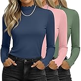 Riyiper 3 Pack Women's Mock Turtleneck Shirts Long Sleeve Thumb Holes Tops Winter Lightweight Lettuce Trim Base Layer Tees