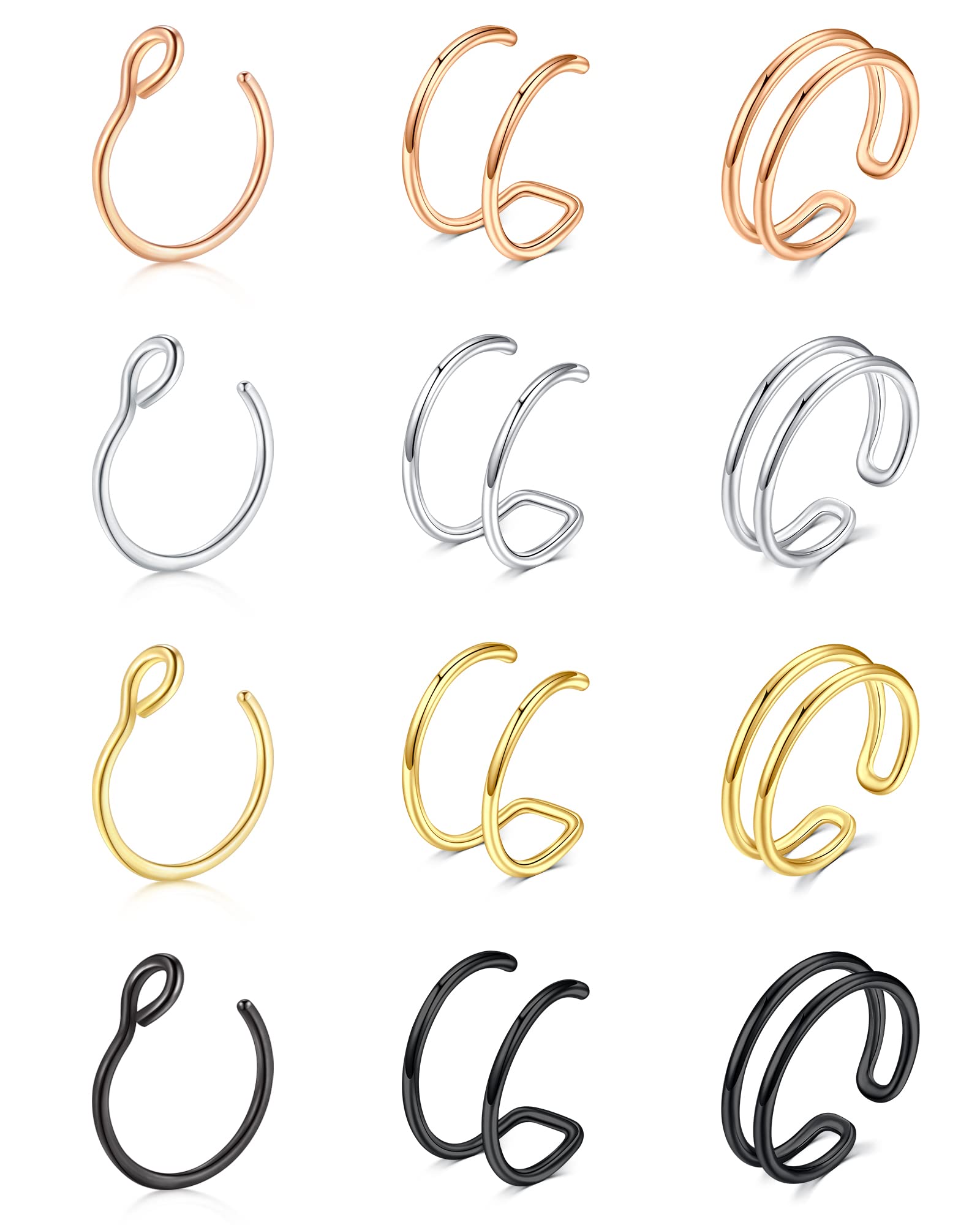 Photo 1 of Longita Nose Piercing Clip On Faux Lip Ring Hoop, Double Nose Rings, Fake Helix Earrings