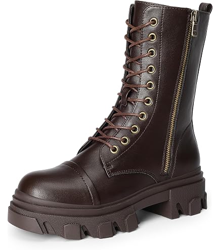 Women's Lace-Up Platform Combat Boots - Knee High, Hidden Side Pocket, Chunky Heel, Vegan Leather, Black (Size 41/US 9) - View #3