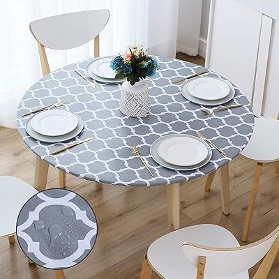 Buy Smiry Round Fitted Vinyl Tablecloth Elastic Edged Flannel Backed Vinyl Tablecloth Waterproof Wipeable Grey Moroccan Trellis Pattern Table Cloth For Outdoor Indoor Room Online In Indonesia B0928nxg6m