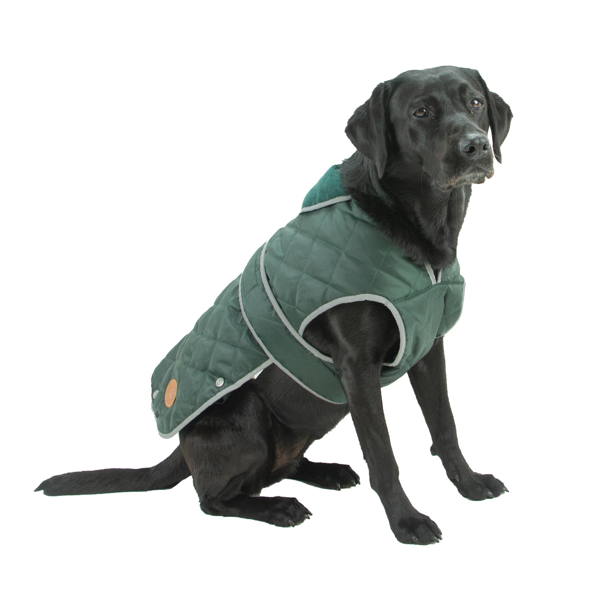 Ancol Heritage Quilted Dog Coat in Green - Waterproof Fleece Lined Pet Jacket with Zipped Harness Hole - Reflective Edging Puppy Apparel - XL