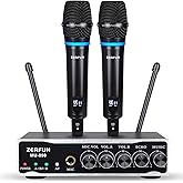 ZERFUN 2 Channel Rechargeable Wireless Microphone System, Pro UHF Metal Handheld Wireless Microphones Cordless Mics with Echo Bluetooth VOL Channel Control for Karaoke Singing Church(MU-898)