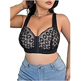MakeMeChic Women's Plus Size Floral Lace Front Closure Bra Wireless No Underwire Bralette