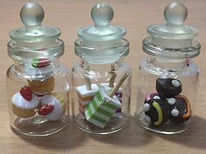 3pc Miniature Food Cookie Cake Chocolate Candy Dollhouse Donut in Clear Glass Mini Bottle fruit Food #MF043