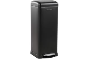 happimess HPM1007B Betty Retro 8-Gallon Step-Open Trash Can with Soft-Close Lid, Fingerprint Resistant, Modern, Minimalistic for Home, Kitchen, Laundry Room, Office, Bedroom, Bathroom, Black