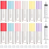 DupakSYS 12 PCS 2.5ml Clear Empty Lip Gloss Tubes with Wand for Lipgloss | Refillable 0.08oz Lip Gloss Containers Cute, Cosmetic DIY Makeup Kit, Includes 2 Syringes, For Lipgloss Making Supplies