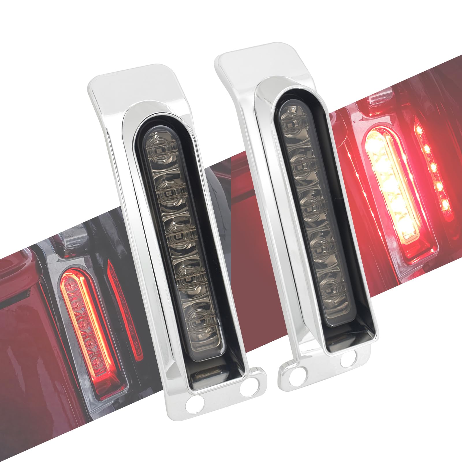 Photo 1 of HCmotorku LED Filler Panel Lights Rear Fender Light Turn Signals Fit for Harley Touring Road Glide FLTR Electra Glide FLHT Road King FLHR Ultra Limited FLHTK 2014-2024 (Chrome Housing Smoke Len)