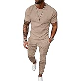 UOUA Mens 2 Piece Sweatsuit Set Short Sleeve Sweatshirt Jogging Sweatpants Tracksuits Outfits