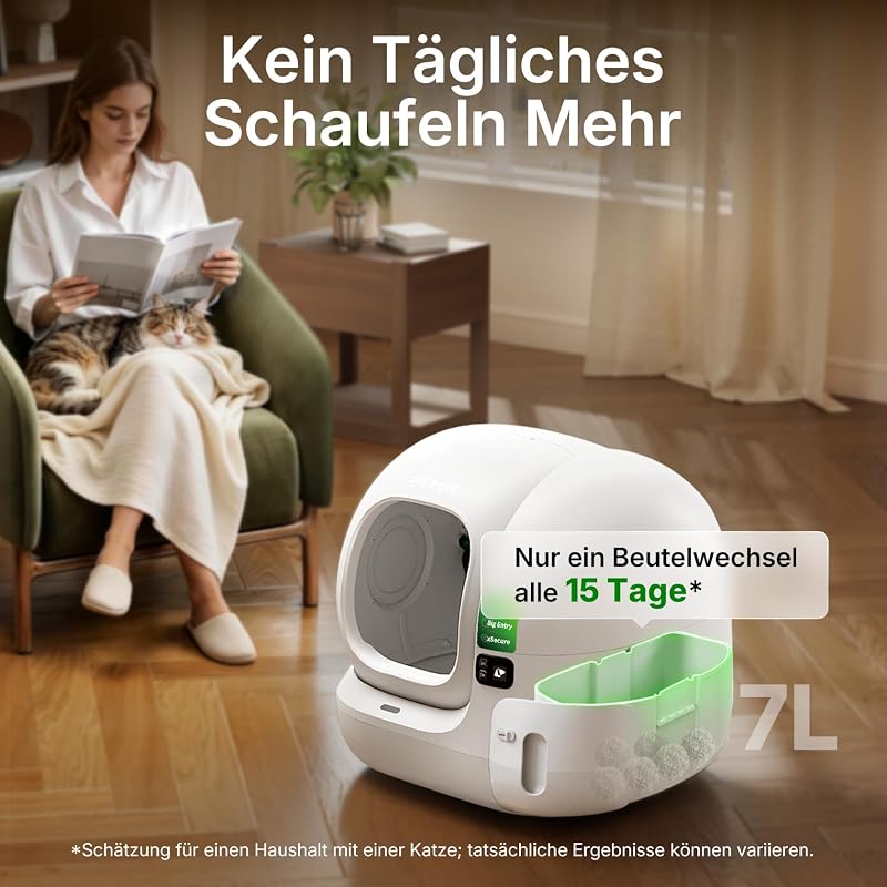 Purobot Max 3 Selbstreinigende Katzentoilette,76L Katzenklo Selbstreinigend,Doppelte Geruchsbeseitigung,Um 43% vergrößrter Eingang,Verbesserte auslaufsichere Innenhülle für Mehrere Katzen