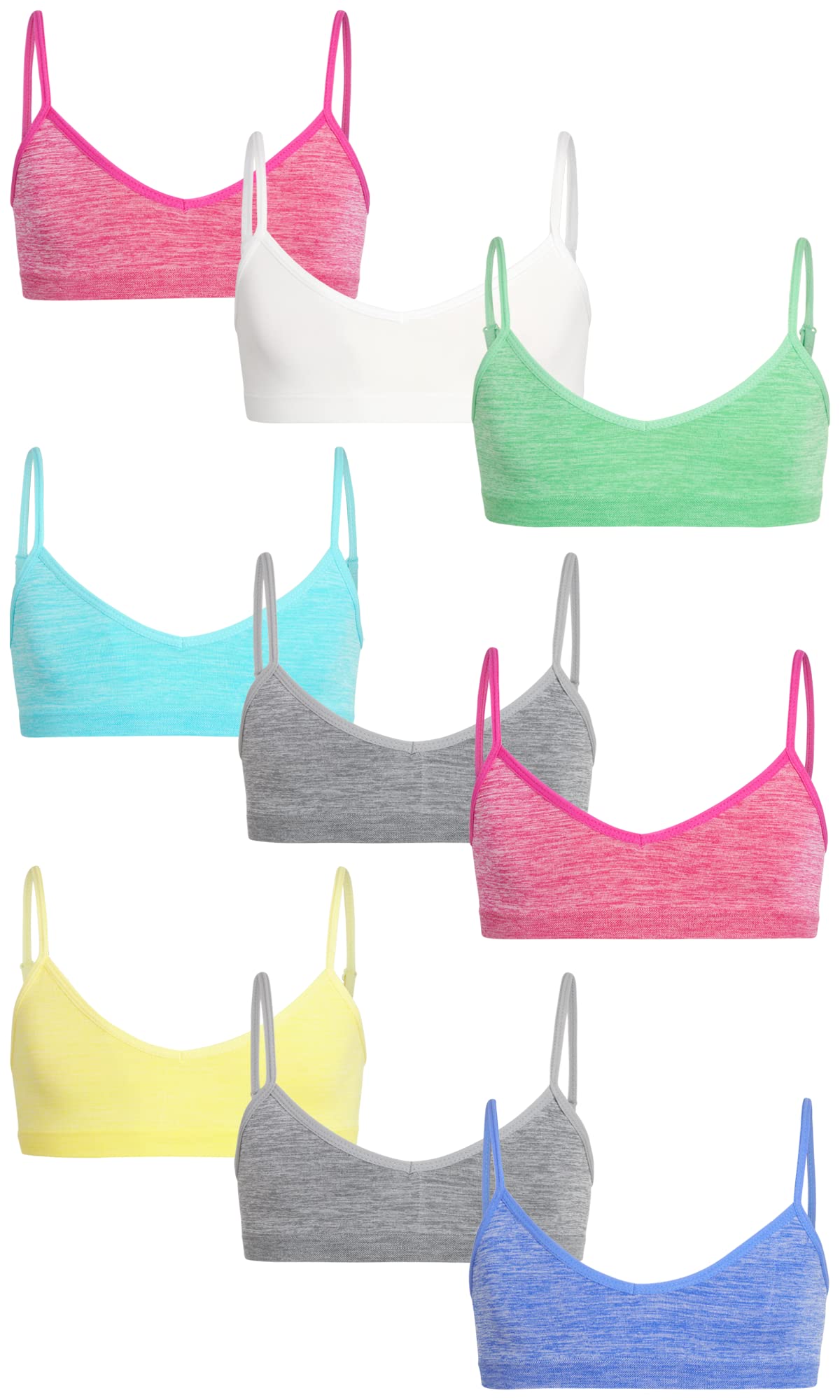 Sweet & Sassy Girls Seamless Training Bra Cami Training Bra Stretch Performance Seamless Bra 9 Pack