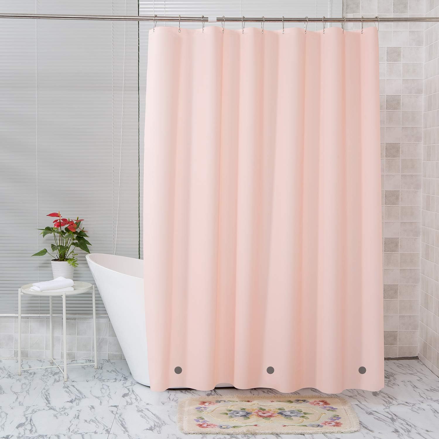 Kalokelvin Shower Curtain, 180X180cm Waterproof PEVA Non-Toxic Eco-Friendly Bathroom Shower Curtains with 12 Metal Hooks - Pink
