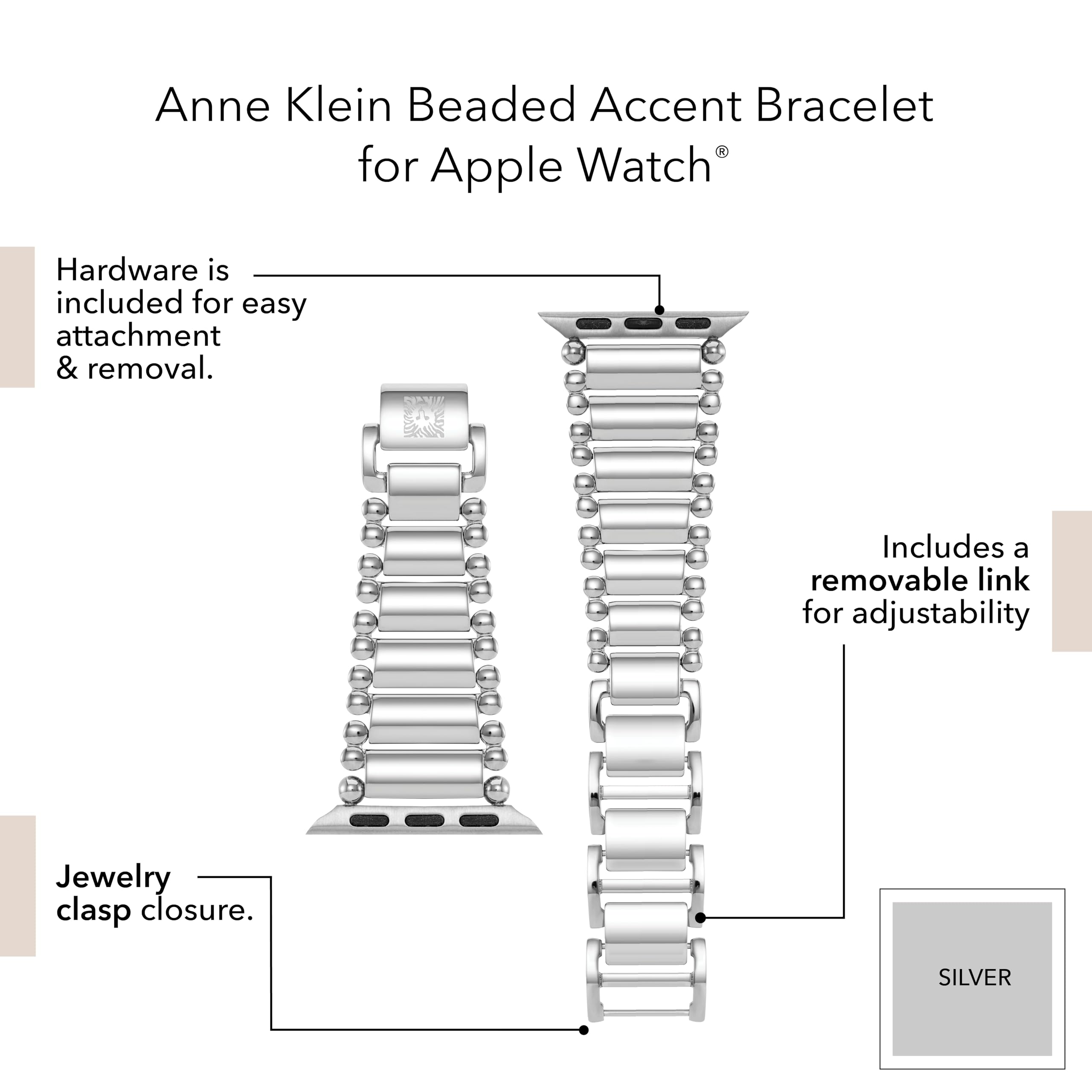 Anne Klein Fashion Bracelet for Apple Watch, Secure, Adjustable, Apple Watch Replacement Band, Fits Most Wrists
