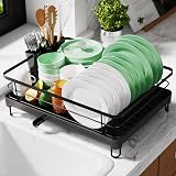 Kitsure Space-Saving Dish Drying Rack Stainless Steel X-Large Black