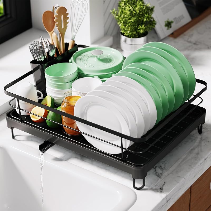 Kitsure Space-Saving Dish Drying Rack Stainless Steel X-Large Black