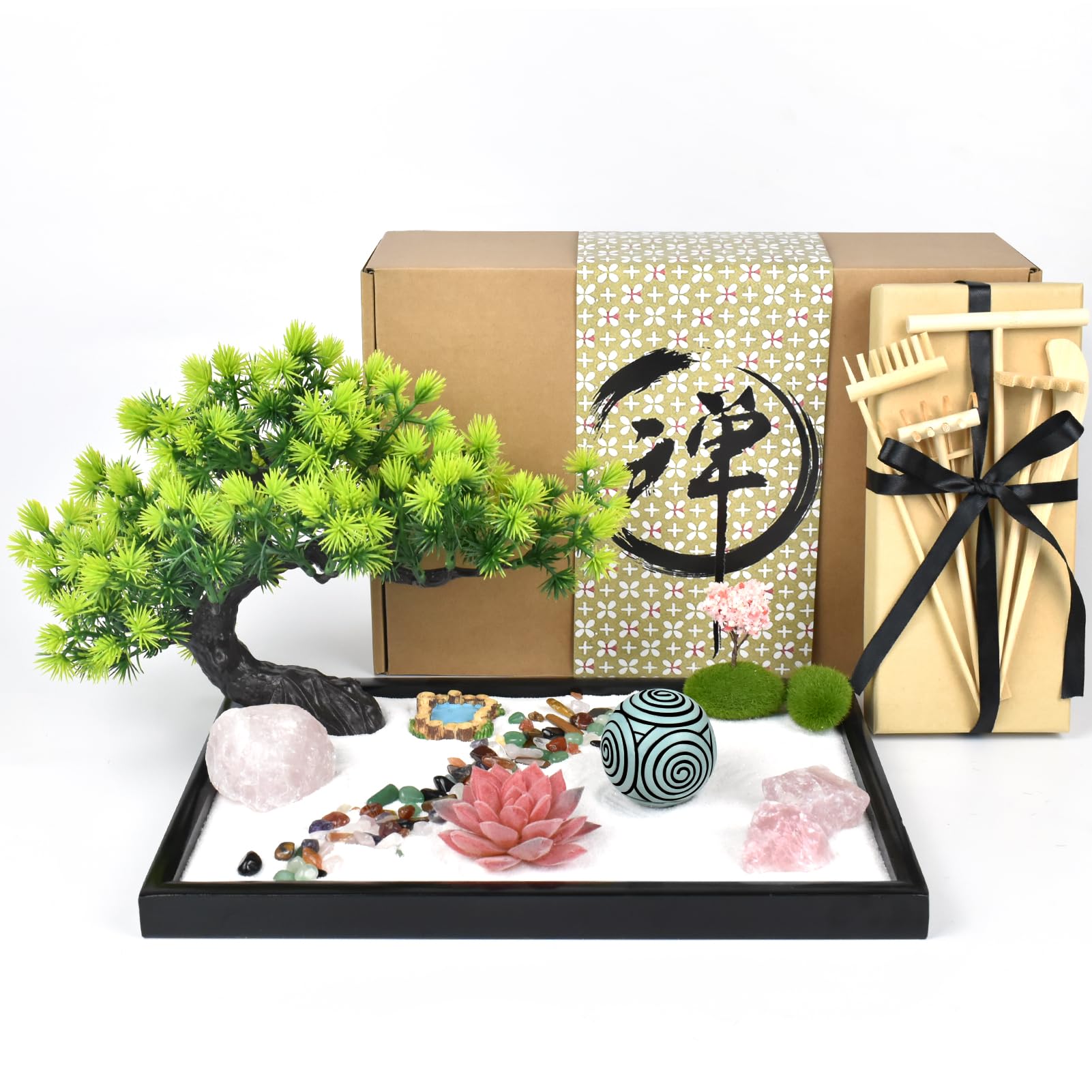 Artcome Japanese Zen Sand Garden for Desk - Home, Office Desk Accessories - Crafted Meditation Therapy Rectangle Tray - Mindful Relaxation Tool for Stress Relief