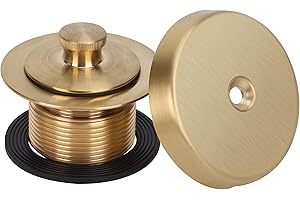 PRIMSOPH Lift Turn Tub Drain Trim Kit with One Hole Overflow Faceplate Conversion Kit Assembly Universal Fine Coarse Thread Replacement Brushed Gold