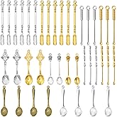 Foraineam 40 Pieces Mini Spoons Tiny Shovel Spoon, Metal Medicine Spoon Powder Scoop for Spices, Herbs, Kitchen Tableware Charm Pendant Spoons For DIY Craft Jewelry Making Necklace Bracelet Key Chain