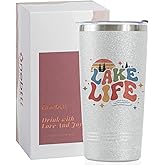 Onebttl Lake House Gifts, Lake Life Gifts for Women/Men, 20oz Insulated Tumbler, Perfect for Boat Owner/Lake Lovers - Lake Life (Giltter Silver)