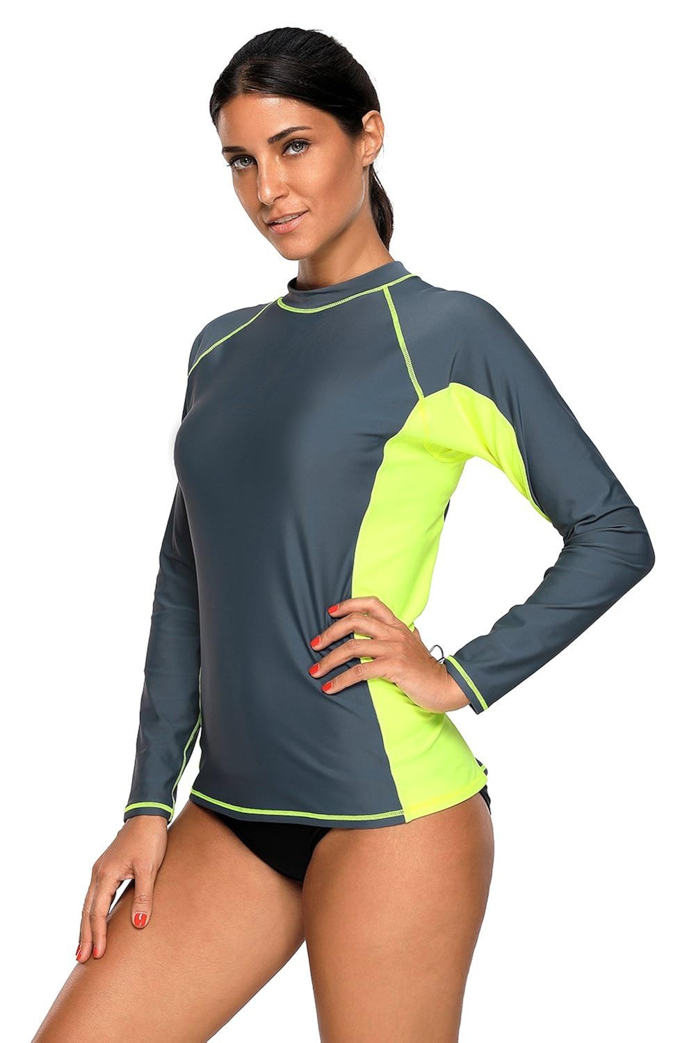 boldgal women's bathing full-sleeved swim tankini beach top (grey)