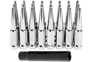 SKCOAUTO 24pcs, m14x1.5 Lug Nuts Wheel Spike, Conical Bulge Seat, Closed End Spiked with 1 Socket Key for Silverado Sierra 1500 Aftermarket Wheel Lug Nuts