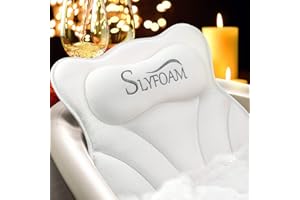 SLYFOAM Bath Pillow, Bathtub Pillow with Anti-Slip Suction Cups, 4D Mesh Soft Spa Bath Tub Pillow Headrest, Bath Pillows for Tub with Neck and Back Support Fits Bathtub Spa Tub Jacuzzi, Fathers Day Dad Gifts