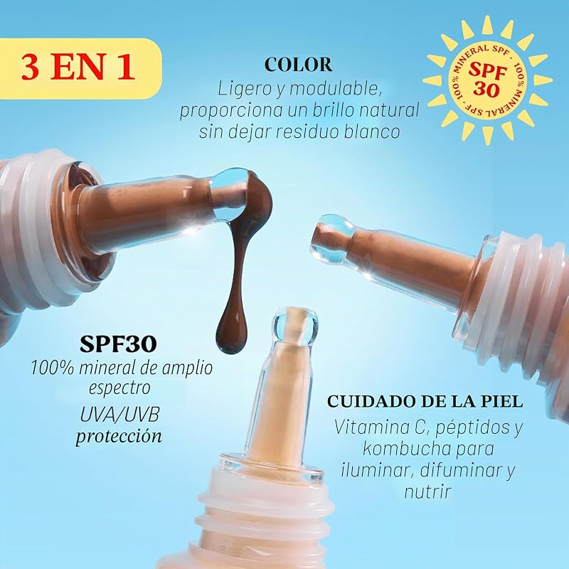 Revolution Superdewy SPF30 Skin Tint, Tinte Facial Ligero SPF 30 para Piel Sensible y con Tendencia Acneica, Cobertura Modulable, Vegano, Medium Neutral, 28 ml