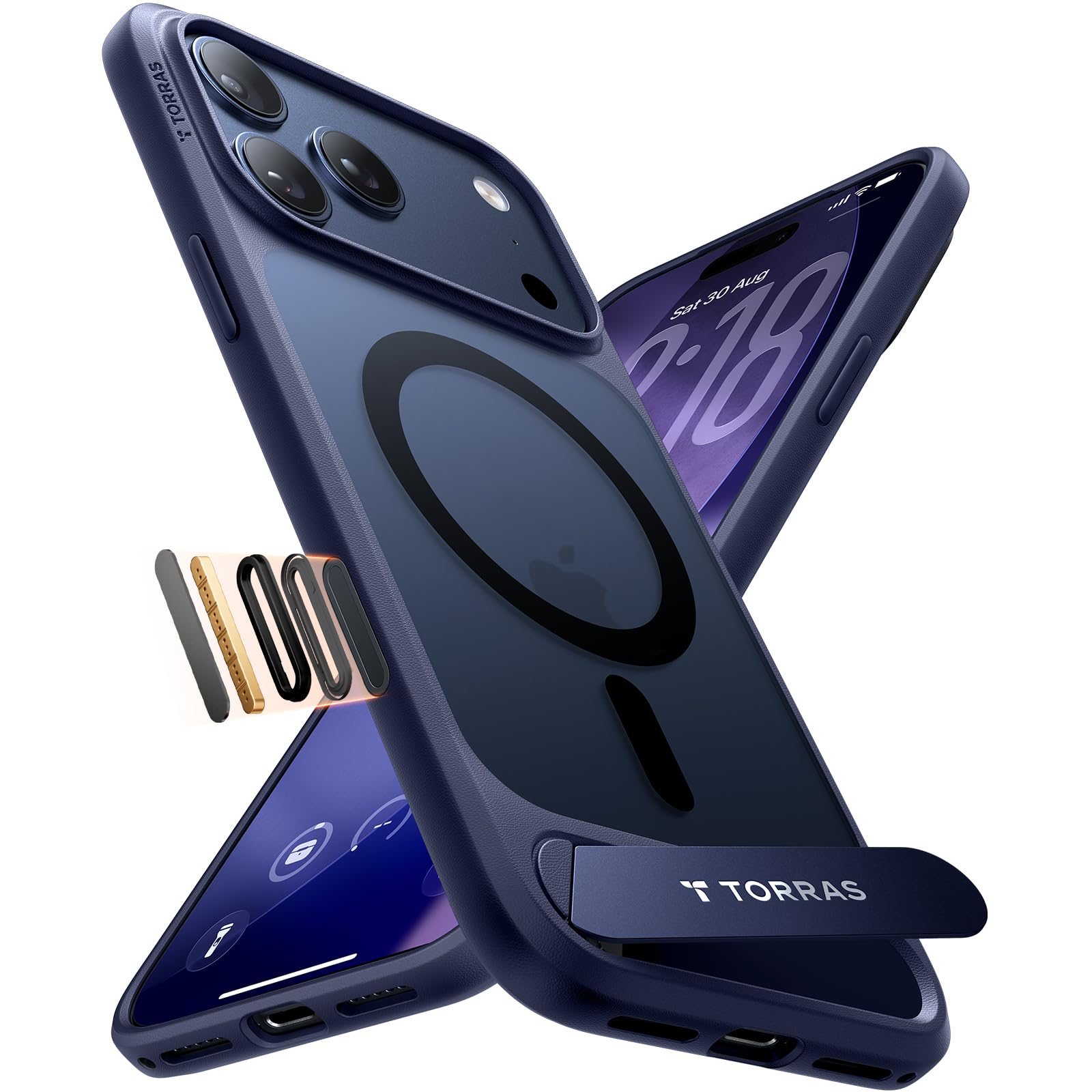 TORRAS Stand for iPhone 17 Pro Max Case – Durable Titanium Stand, Compatible with Magsafe, Camera Button Shield, 12FT Drop Protection for iPhone 17 Pro Max Cover – Navy Blue