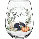 Stemless Wine Glasses - Heartfelt Collection - Fall and Thanksgiving Stemless Red/White Wine Glass, 20-Ounce, Gather