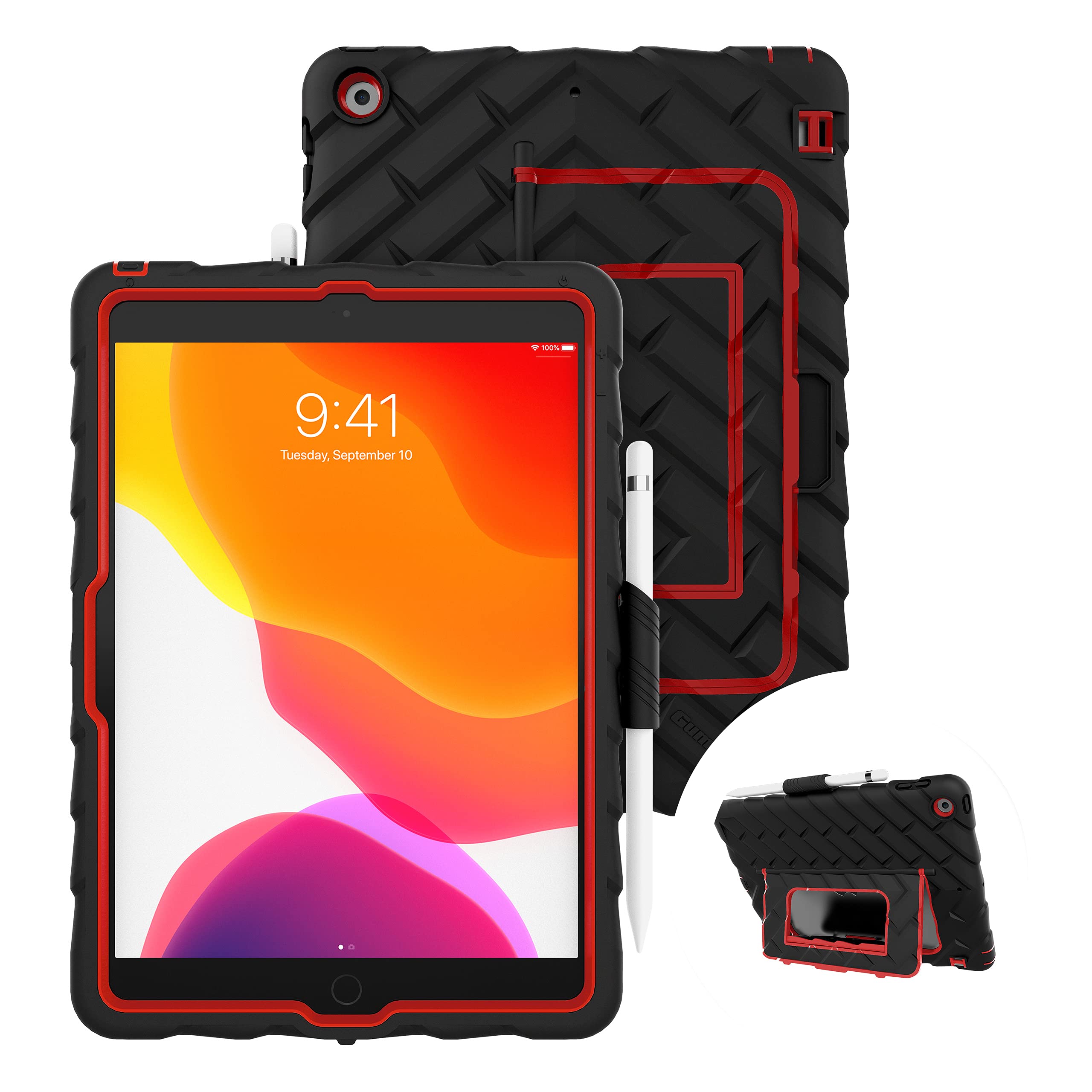 Gumdrop HideAway Case for Apple iPad 9th | 8th Generation (10.2") Student Teacher Drop Test Hard Shockproof Bumper Protective Bumper for Device Protection - Black/Red