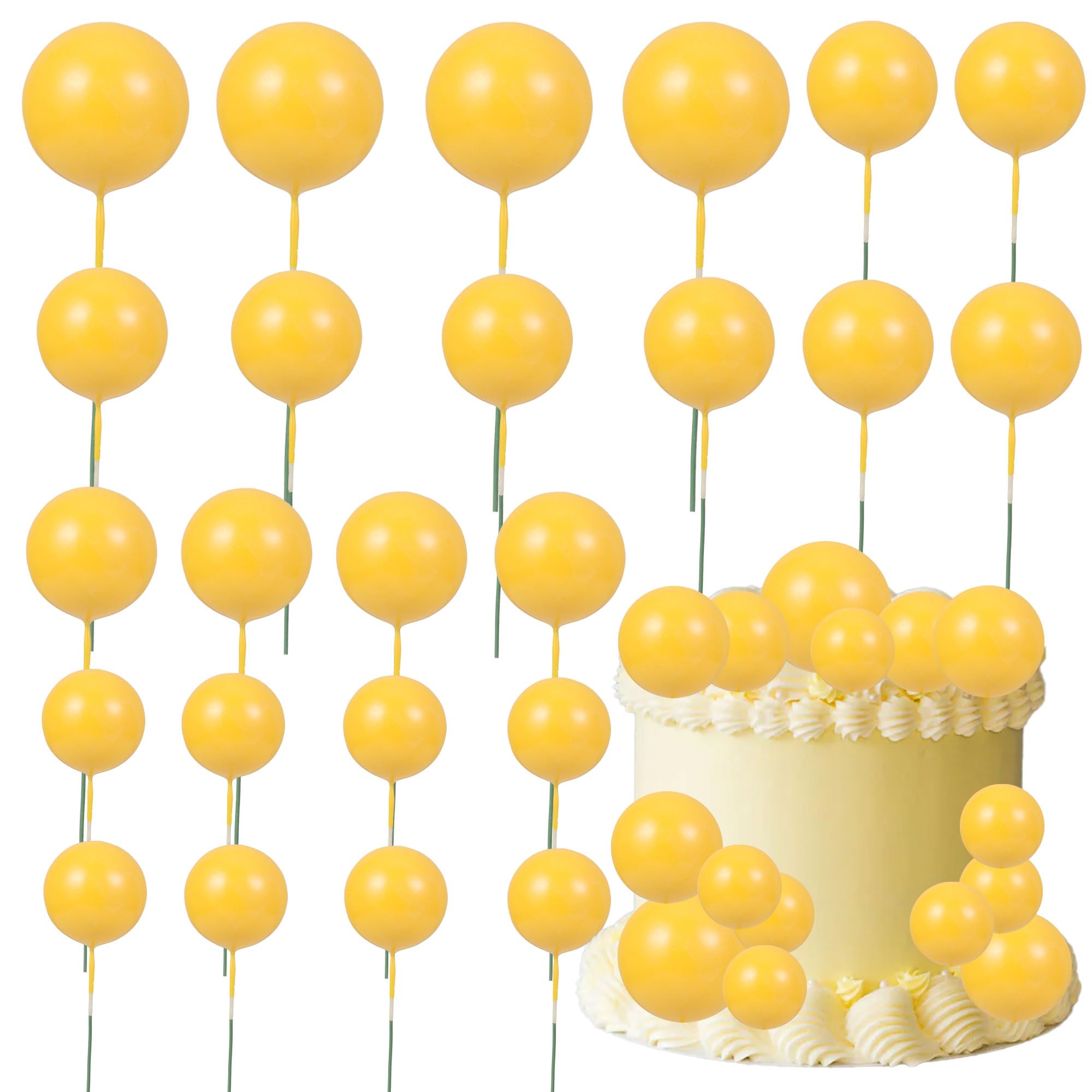Photo 1 of Gyufise 30Pcs Balls Cake Topper Foam Ball Cake Picks Mini Balloon Cupcake Insert Bubble Balls DIY Decoration for Baby Shower Wedding Anniversary Kids Birthday Party Cake Decorations Yellow
