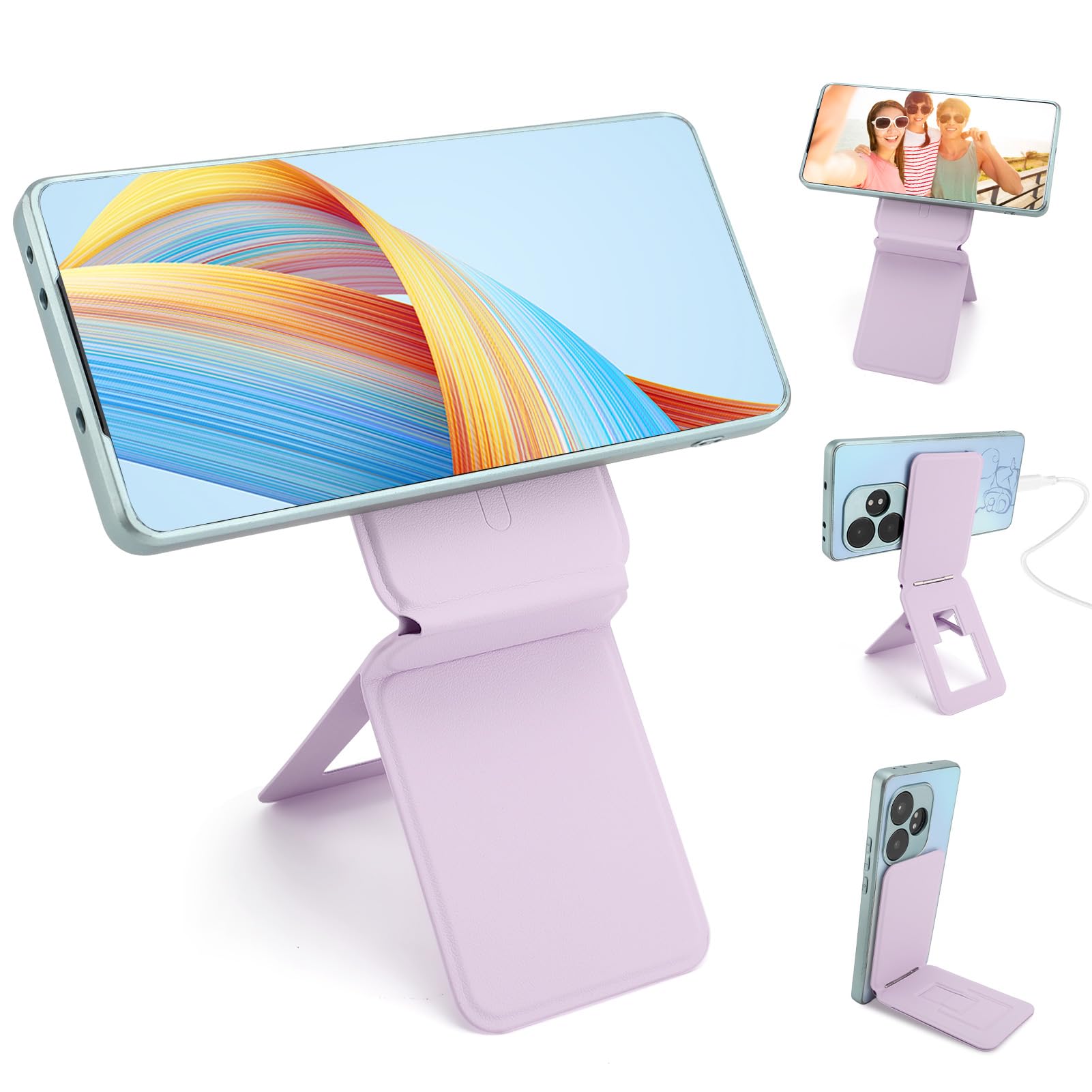 Photo 1 of Phone Stand, Foldable Magnetic Phone Tripod, Angle Adjustment & Strong Magnets PU Leather Phone Stand, Compatible with All Smart Phone 16/15/14/13/12 (Purple)