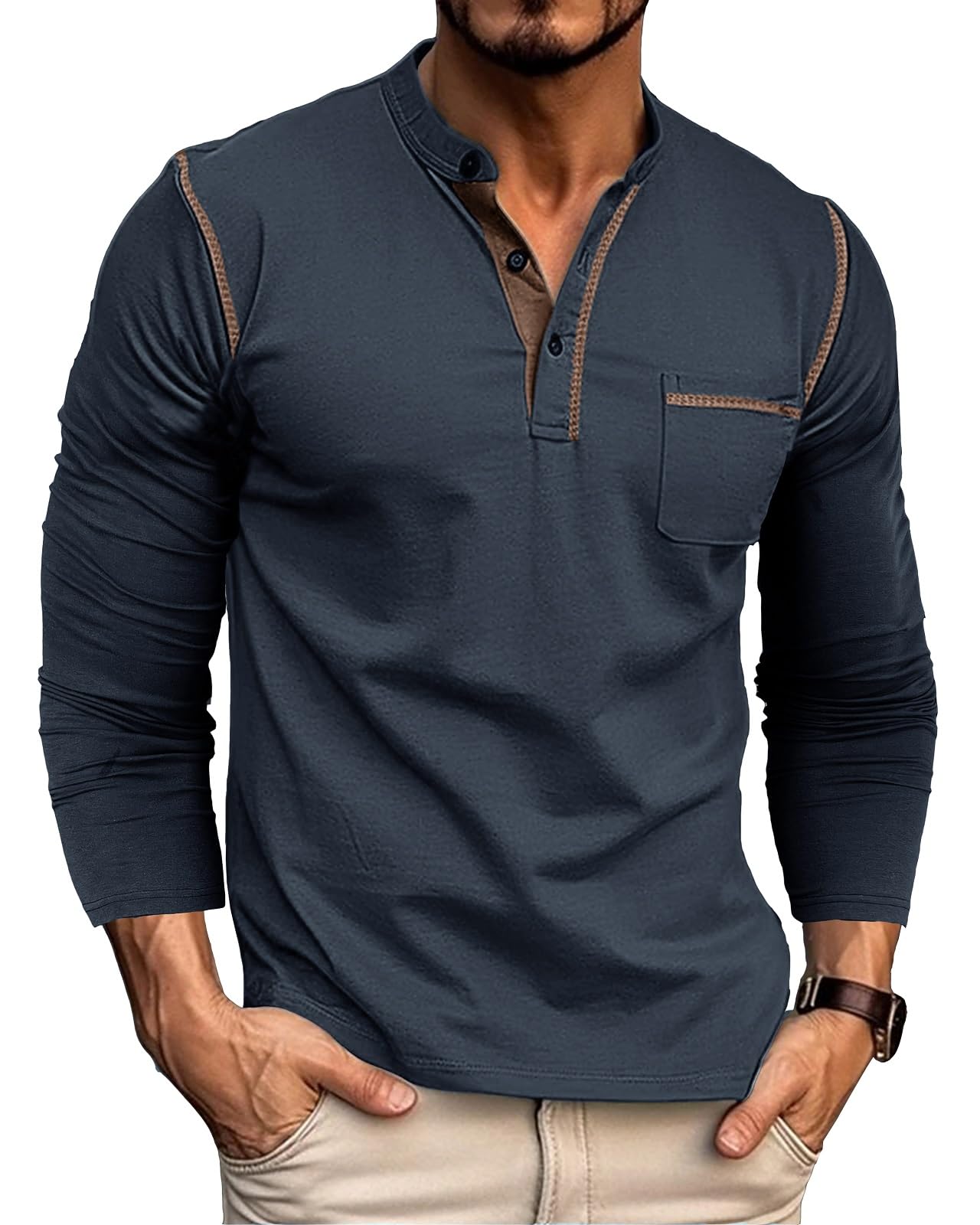Ophestin Men's Henley Shirts Long Sleeve T Shirt Casual Fashion Shirt Buttons Tee Top