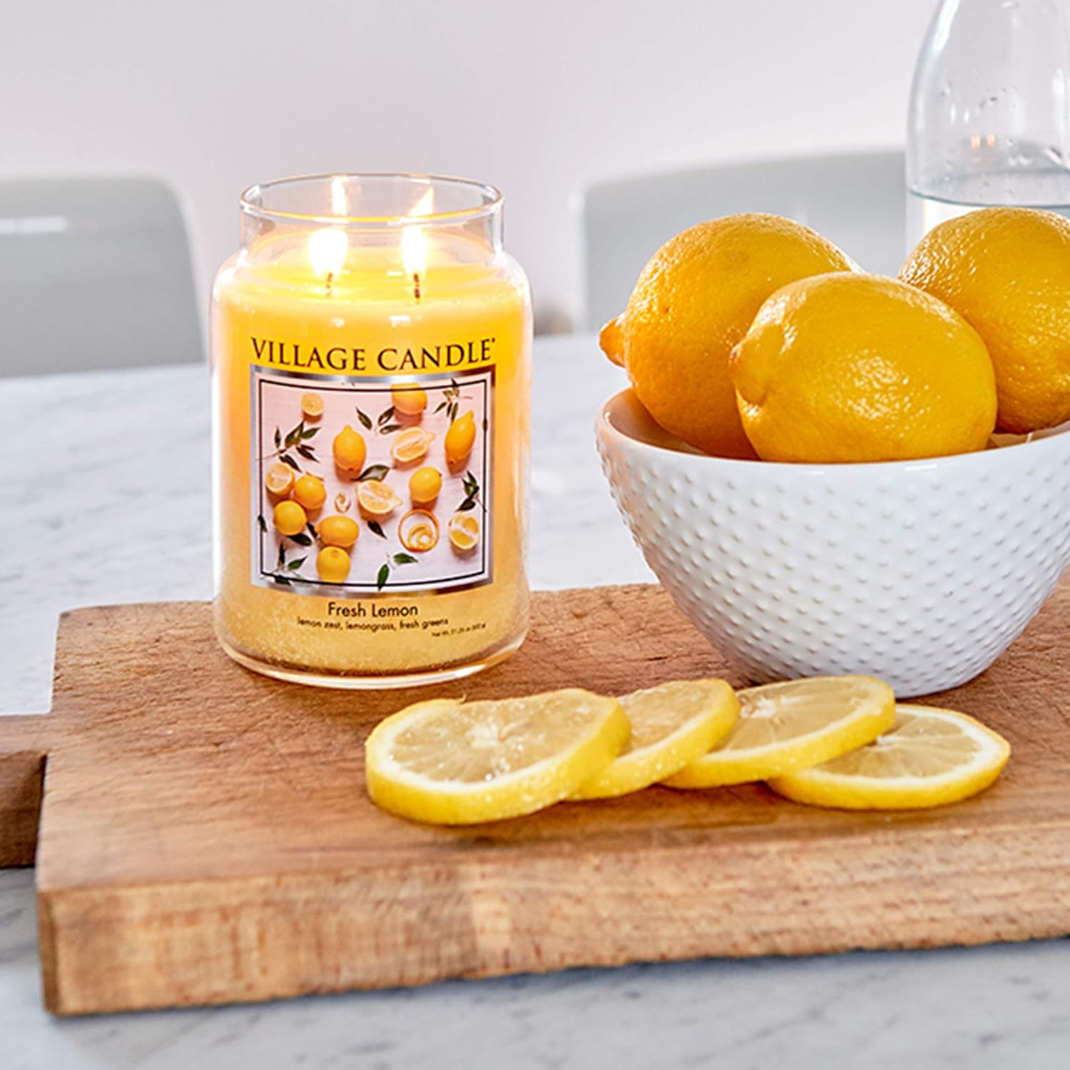 Village Candle Fresh Lemon 26 oz Glass Jar Scented Candle, Large: Home & Kitchen