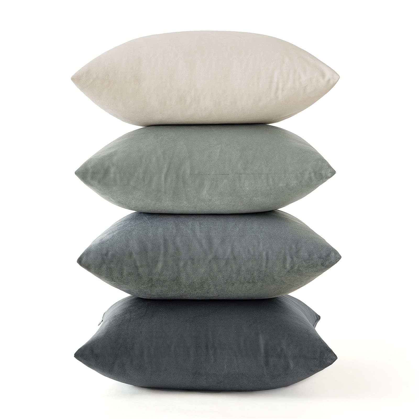 MIULEE Set of 4 Velvet Cushion Covers Soft Decorative Square Throw Pillow Cover Luxury Pillowcases for Livingroom Sofa Bedroom with Invisible Zipper 40cm x 40cm,16x16 Inches Grey Series