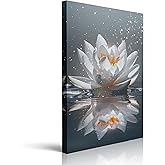 Zen Meditation Lotus Floral Canvas Wall Art - Framed Inspirational Yoga Spa Prints, Cool Plant Flower Painting for Living Room Bathroom Bedroom Home Decor(16" x24“