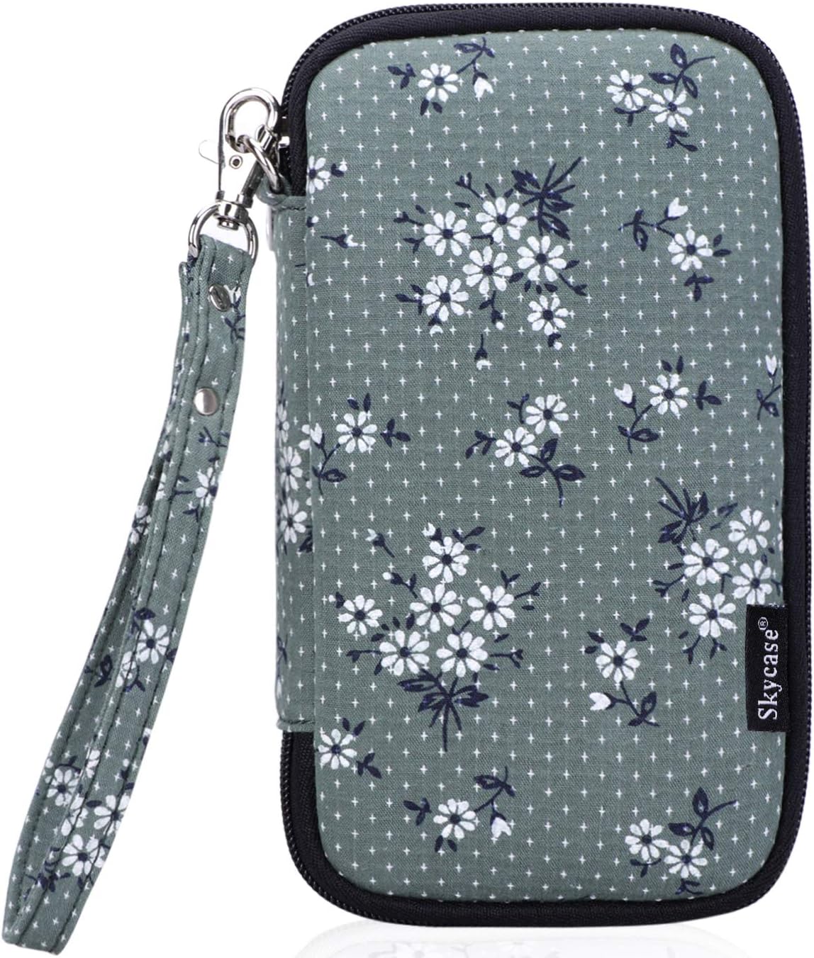 Skycase Passport Holder Travel Wallet Organizer with Credit Card Holder and Detachable Wristlet Strap, Floral Green
