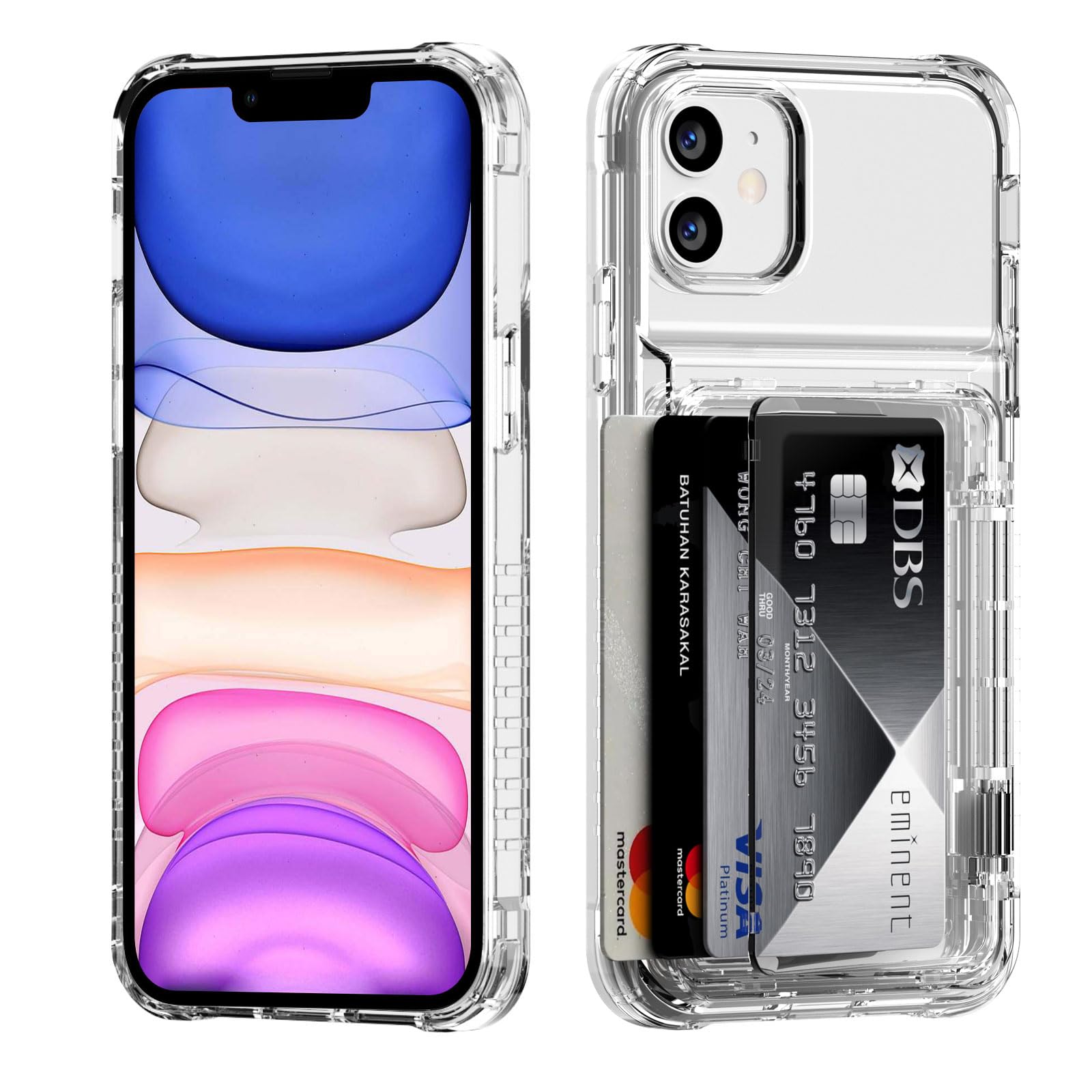 Photo 1 of ACANDYA for iPhone 11 Case Wallet Clear Protective Phone Case with Credit Card Holder Heavy Duty Protection Shockproof Anti-Scratch Anti-Yellow Cover for iPhone 11 6.1 inch Transparent