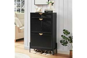 VIPLUMI Shoe Cabinet Storage with 2 Flip Drawers, Narrow Hidden Shoes Organizer Cabinet for Entryway, Freestanding Slim Shoe Rack Front Door Entrance(Black)