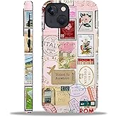 Compatible with iPhone 14 iPhone 13 Case - Dual-Layer Protection, Hard Shell with Silicone Interior,Slim Scratch Resistant Shockproof for Woman Men - Vintage Stamp Spring Collage