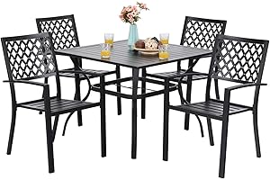 Sophia & William Patio Table and Chairs Set, Outdoor Dining Set for 4, 5 Piece Metal Patio Furniture, 37" Black Square Table(Diamond)