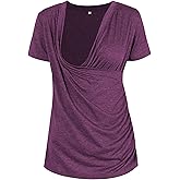 Liu & Qu Womens Maternity Nursing Tops Short Sleeve Breastfeeding Shirts Heather V Neck Clothes