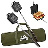 AILITOR Mountain Pie Maker Cast Iron Set of 2 - Pie Irons for Camping with Storage Bag, Campfire Sandwich Maker Cast Iron