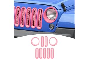 PDKLIN for Jeep JK Front Grille Inserts & Headlight Cover Trim Ring for Jeep Wrangler JK JKU 2007-2017 Pink Exterior Accessories 9pcs