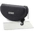 UKNOW Safety Glasses Case, Semi-Hard EVA Eyeglasses Protection, Unisex Portable Storage Case with Belt Clip, Cleaning Cloth, Black, GC01