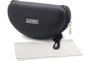 UKNOW Safety Glasses Case, Semi-Hard EVA Eyeglasses Protection, Unisex Portable Storage Case with Belt Clip, Cleaning Cloth, Black, GC01