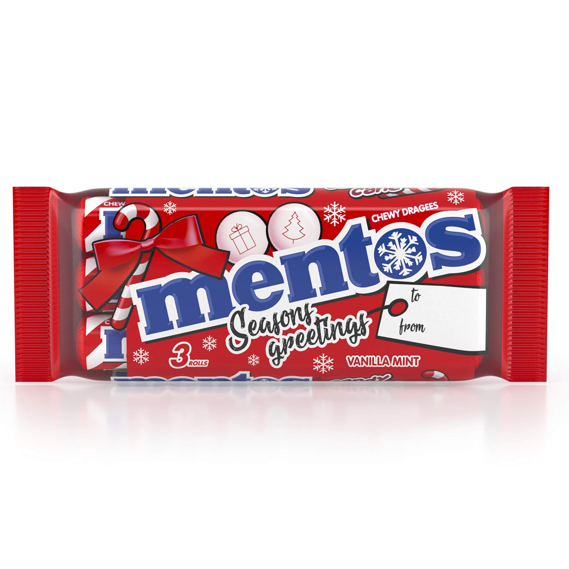 Mentos Christmas Sweets - Chewy Vanilla Mint Candy Cane, 25 Packs of 3 Rolls
