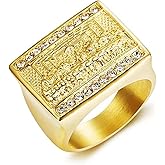 LAIMIUMIU33 Iced out Ring for men Thirteen Apostles CZ ring Hip Hop ring The Last Supper 316 Stainless Steel Radiant Biker Rings Bling Cuban style Iced Out Jewelry Punk Ring Club ring Heavy Metal ring Ceremony plated gold