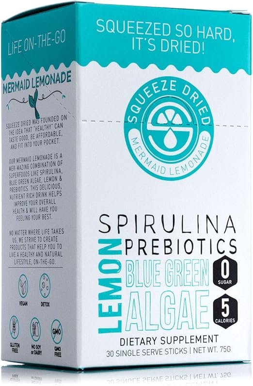 Amazon Com Squeeze Dried Mermaid Lemonade With Prebiotics Blue Green Algae And Lemon All Natural Non Gmo Gluten Free 30 Count Sticks Health Personal Care